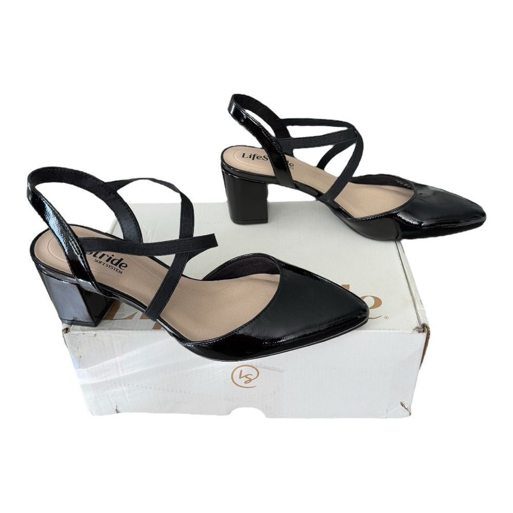 LifeStride April Black Patent Slingback Pumps Heels 6.5 Wide New In Box - Picture 5 of 15